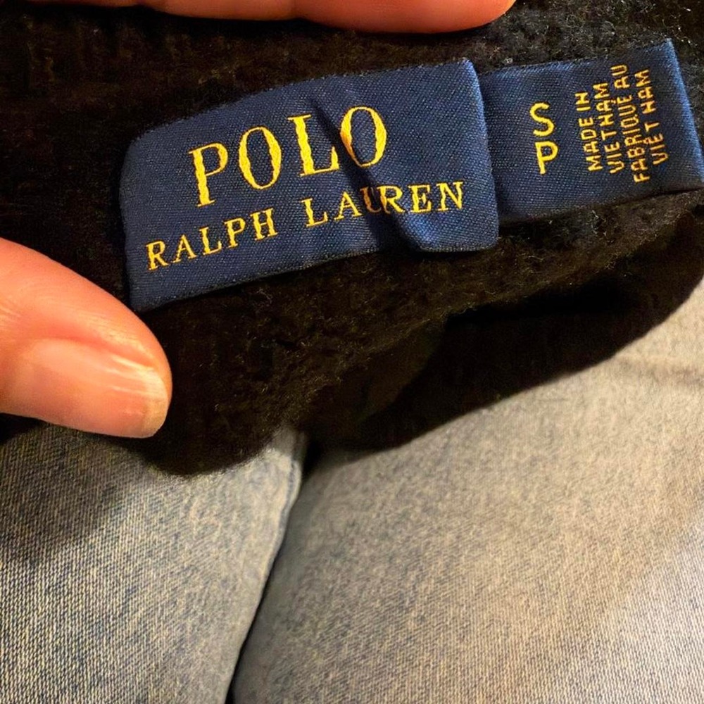 Polo Ralph Lauren Black Cable Knit Wool Cashmere V-Neck Sweater - Picture 3 of 8